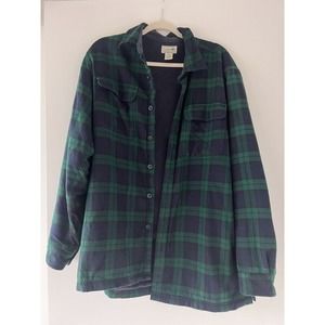 LL Bean Shirt Jacket Mens Large Plaid Flannel Sherpa Fleece Lined Shacket